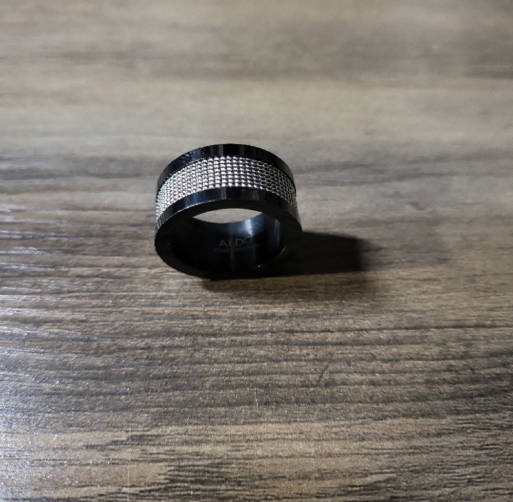 Aldo Black and Silver Men's Ring Size 8